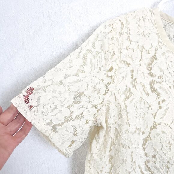 Madewell cream floral lace short sleeve blouse size medium - Picture 5 of 13